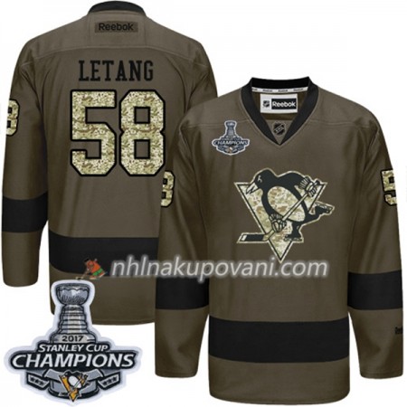 Pittsburgh Penguins Dresy Kris Letang 58 Adidas 2017-2018 Camo Zelená 2017 Stanley Cup Champions Authentic - Pánské